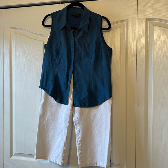 Express Blue Sleeveless Button Down Blouse - Picture 4 of 4